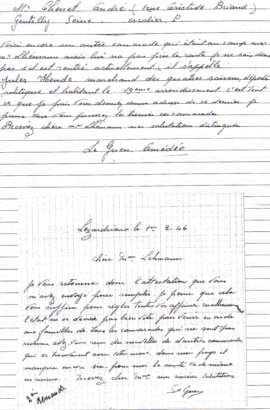 Lettre d'Amde LE GUEN.Archives de la famille